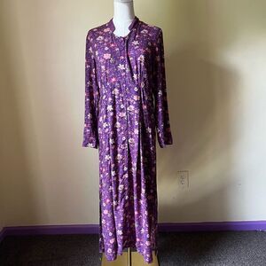 April Cornell Purple Floral Button Front Maxi Dress Long Sleeve‎ XS Cottagecore